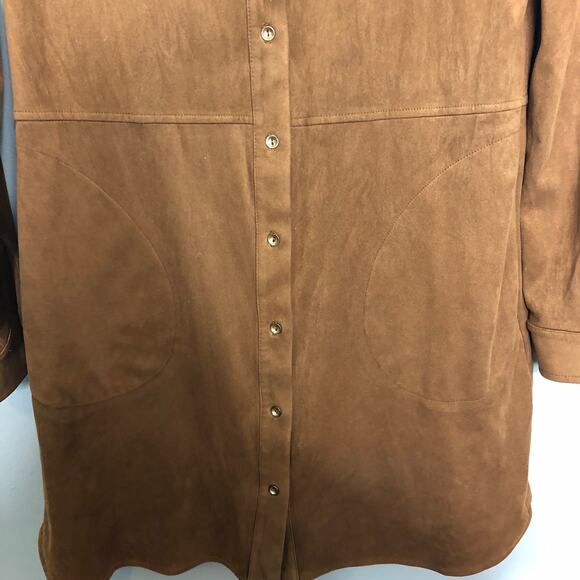 Joseph Ribkoff Faux Suede Snap Button Front Mini Dress Tunic Long Sleeve Tan 2 - Picture 4 of 10